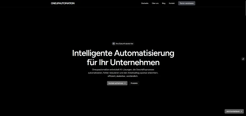 OneUpAutomation Website in der Gesamtansicht